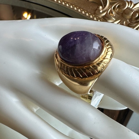 Anil Bold Amethyst Stone Gold Electroplated Ring – Statement Jewelry - Picture 5 of 7